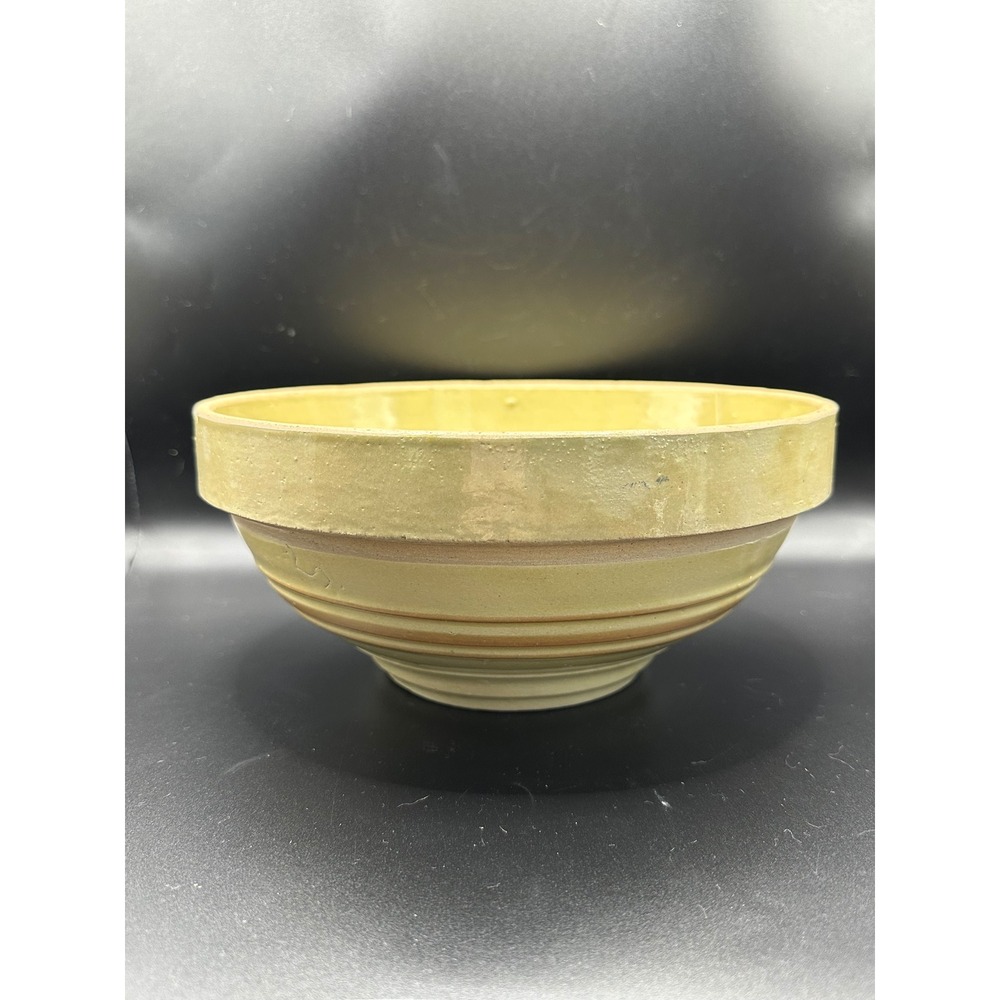 Vintage Yellowware Banded Mixing Bowl Stoneware Farmhouse Kitchen Decor Size 9